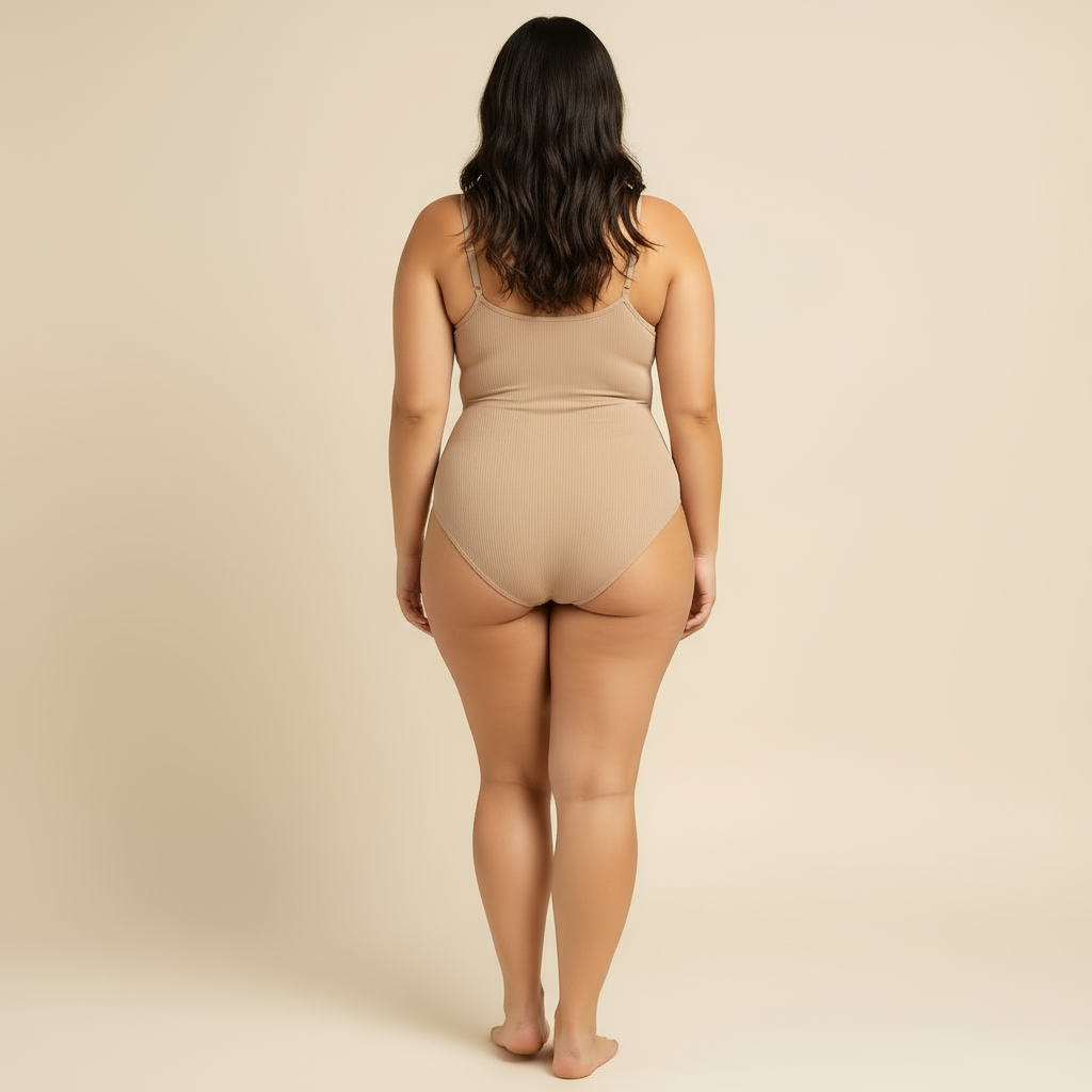 Body moldeador sin mangas beige, vista trasera — Essenza