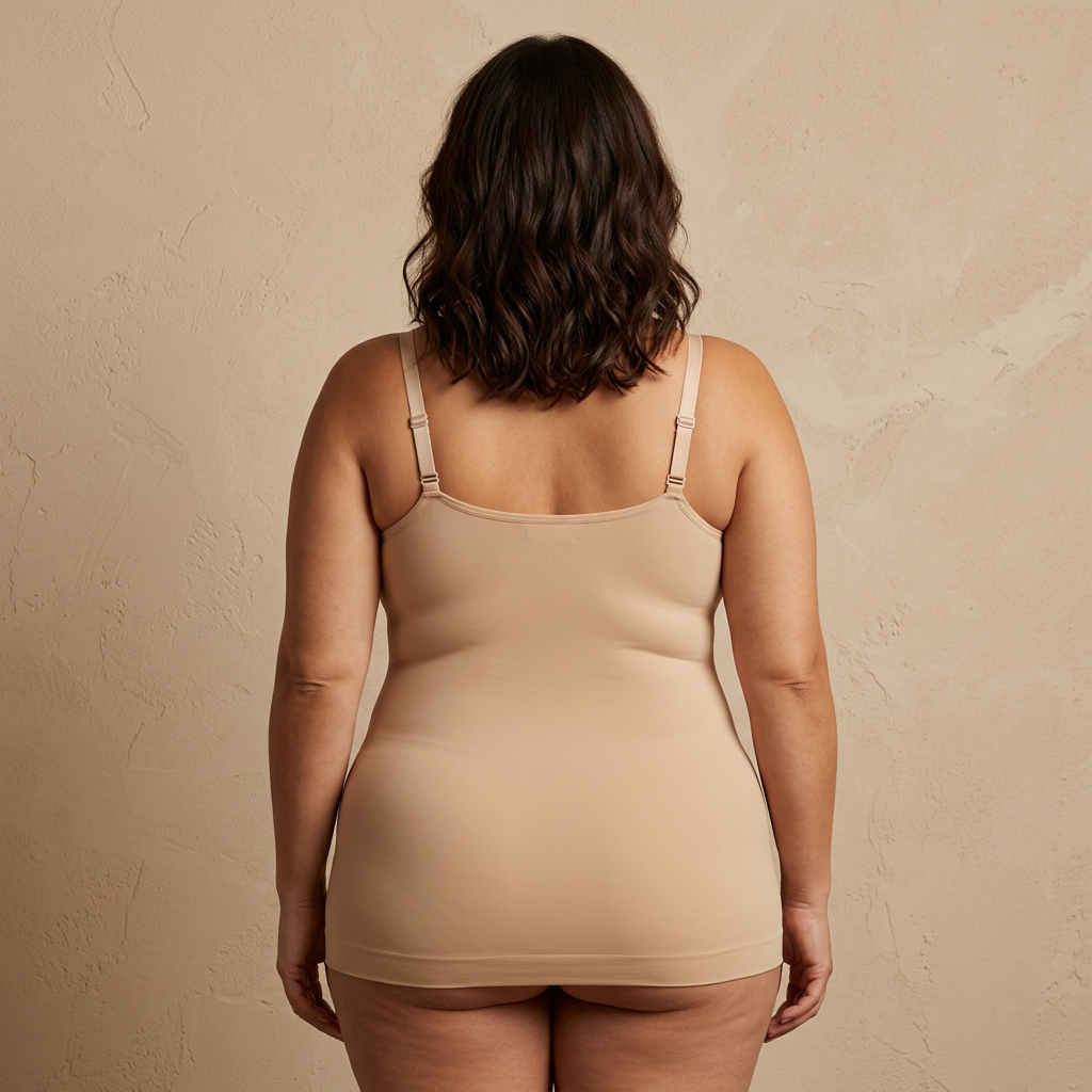 Camiseta moldeadora Comfort Fit beige, vista trasera — Essenza