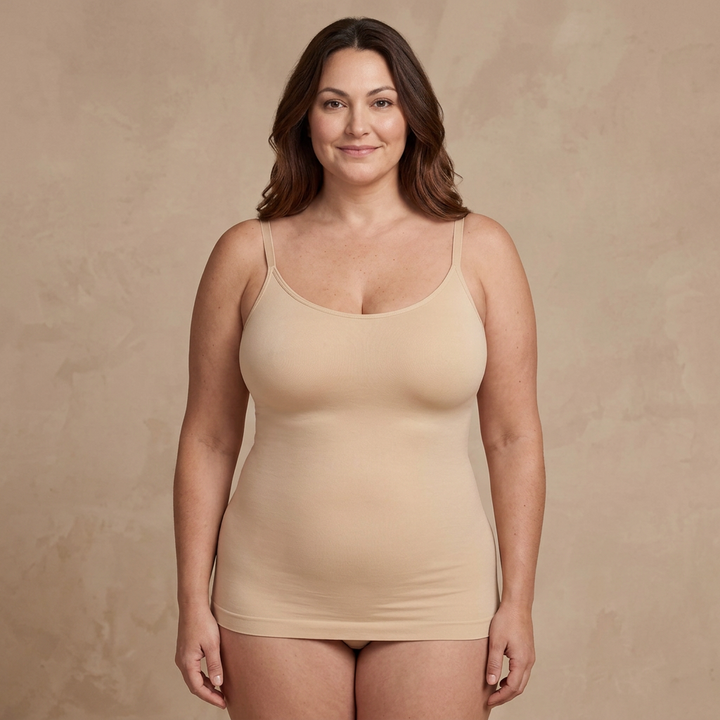Camiseta moldeadora comfort fit beige tallas grandes Essenza