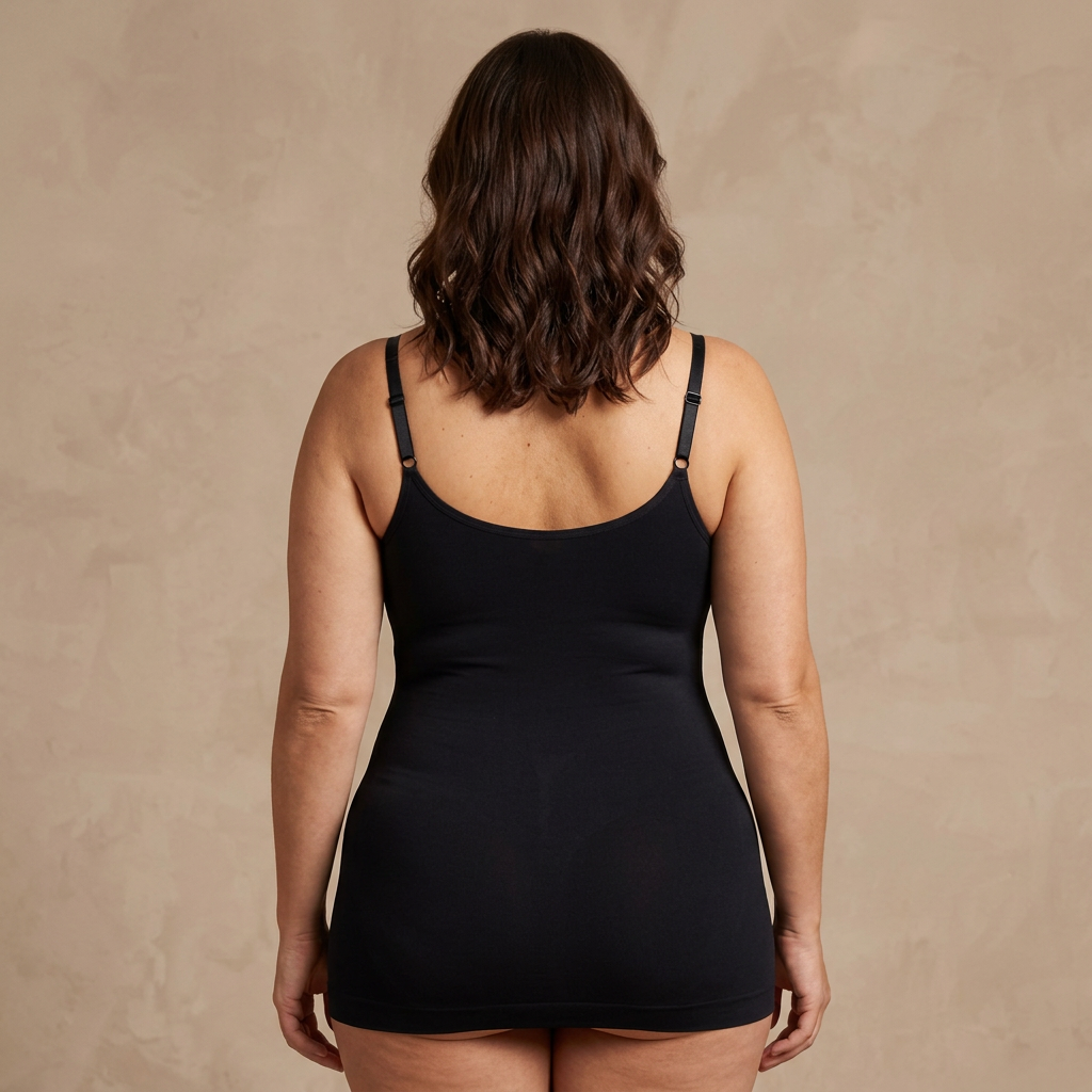 Camiseta moldeadora Comfort Fit negra, vista lateral — Essenza