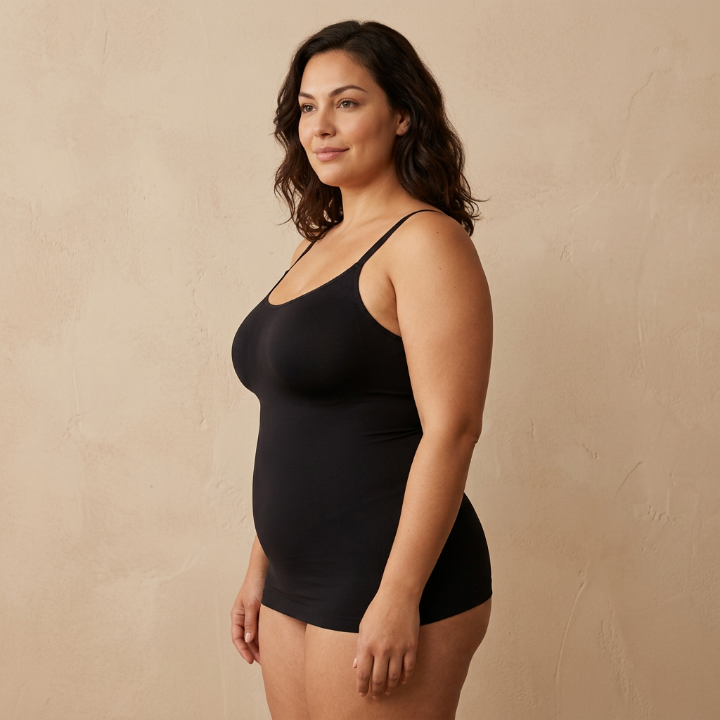 Camiseta moldeadora Comfort Fit negra, vista trasera — Essenza