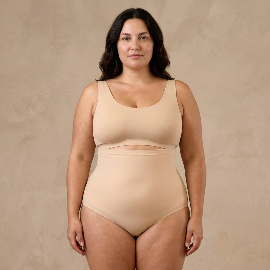 Calzón moldeador tiro alto beige control abdomen tallas grandes Essenza