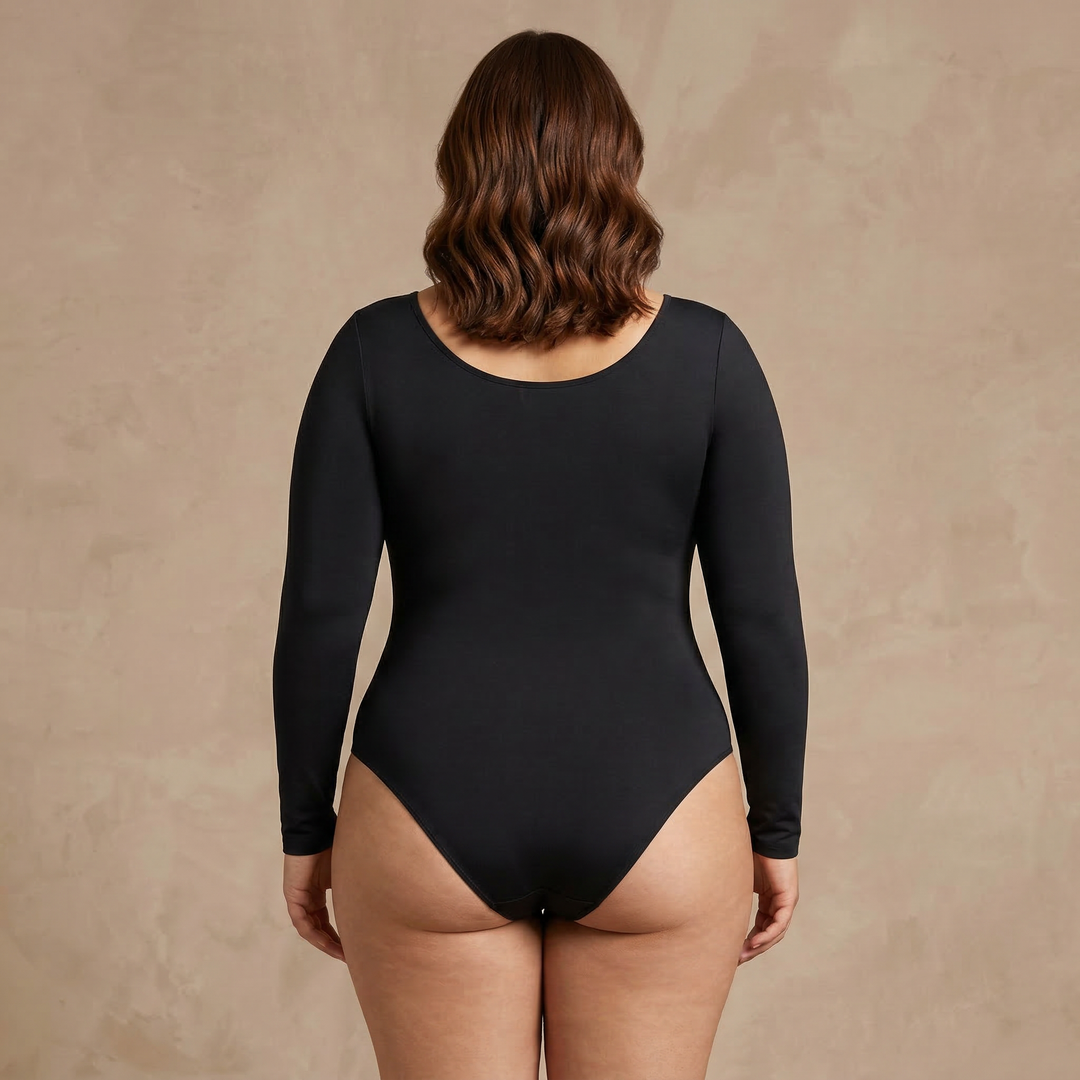 Body moldeador manga larga negro, vista trasera — Essenza