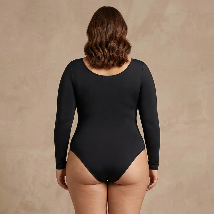 Body moldeador manga larga negro vista trasera tallas grandes Essenza