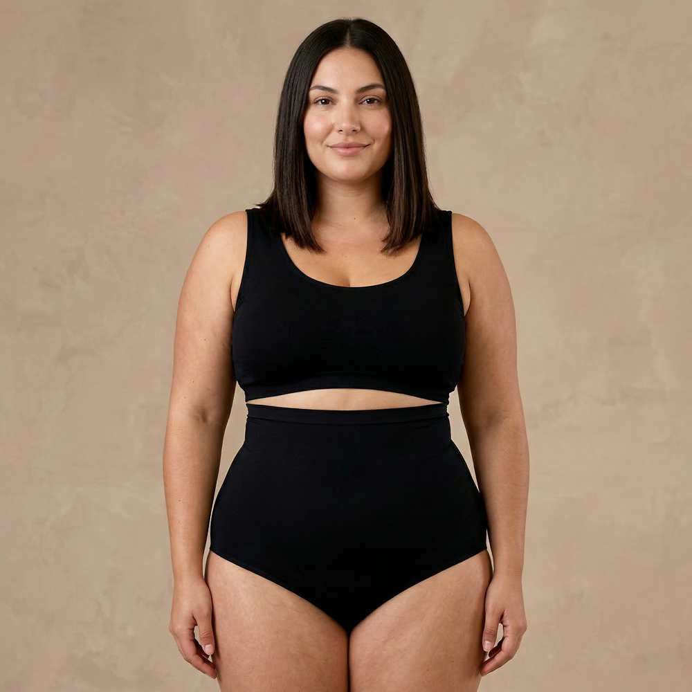 Calzón moldeador tiro alto negro control abdomen tallas grandes Essenza