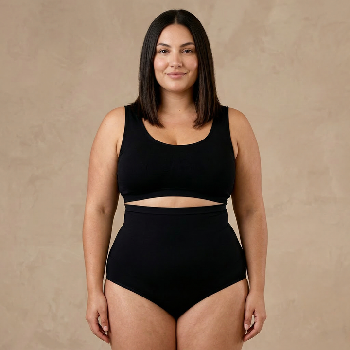 Calzón moldeador tiro alto negro control abdomen tallas grandes Essenza
