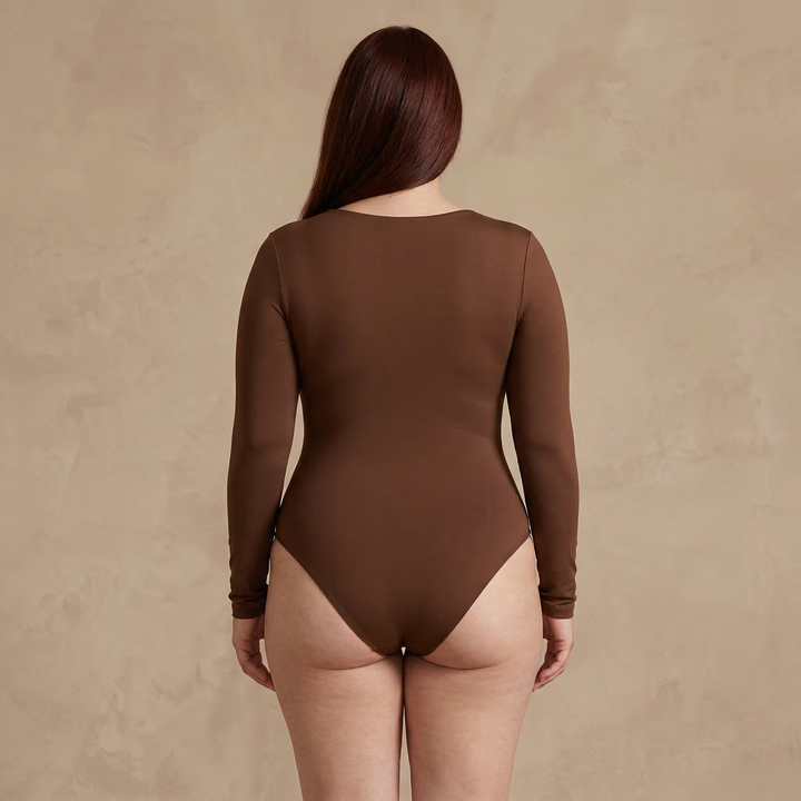 Body moldeador manga larga café vista trasera talla XL Essenza