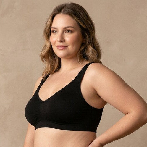 Sostén sin varillas negro tallas grandes Essenza vista lateral