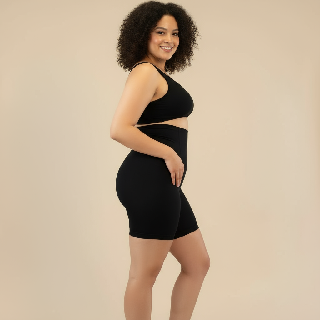 Short moldeador de tiro alto negro, vista trasera — Essenza