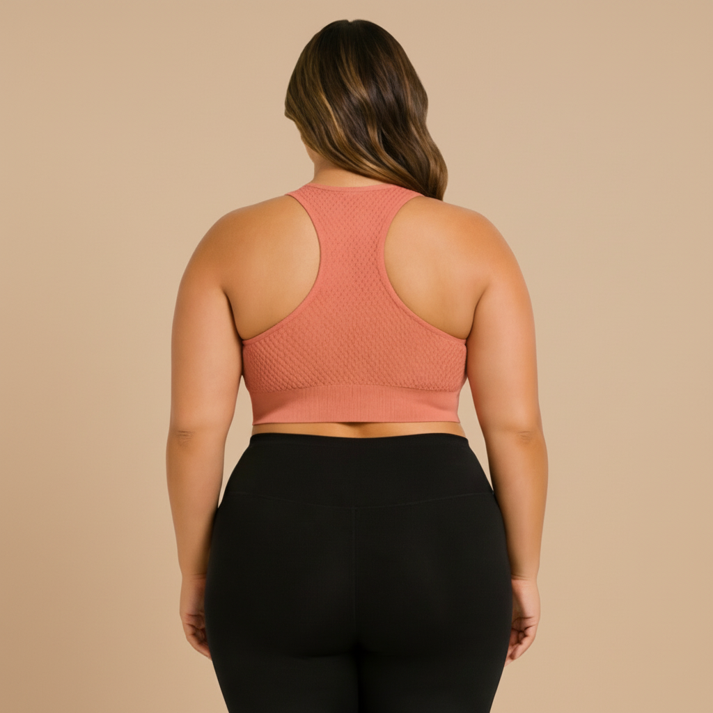 Sostén deportivo rosa, vista frontal con soporte firme — Essenza