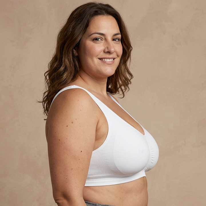 Sostén sin aros blanco vista lateral tallas grandes Essenza